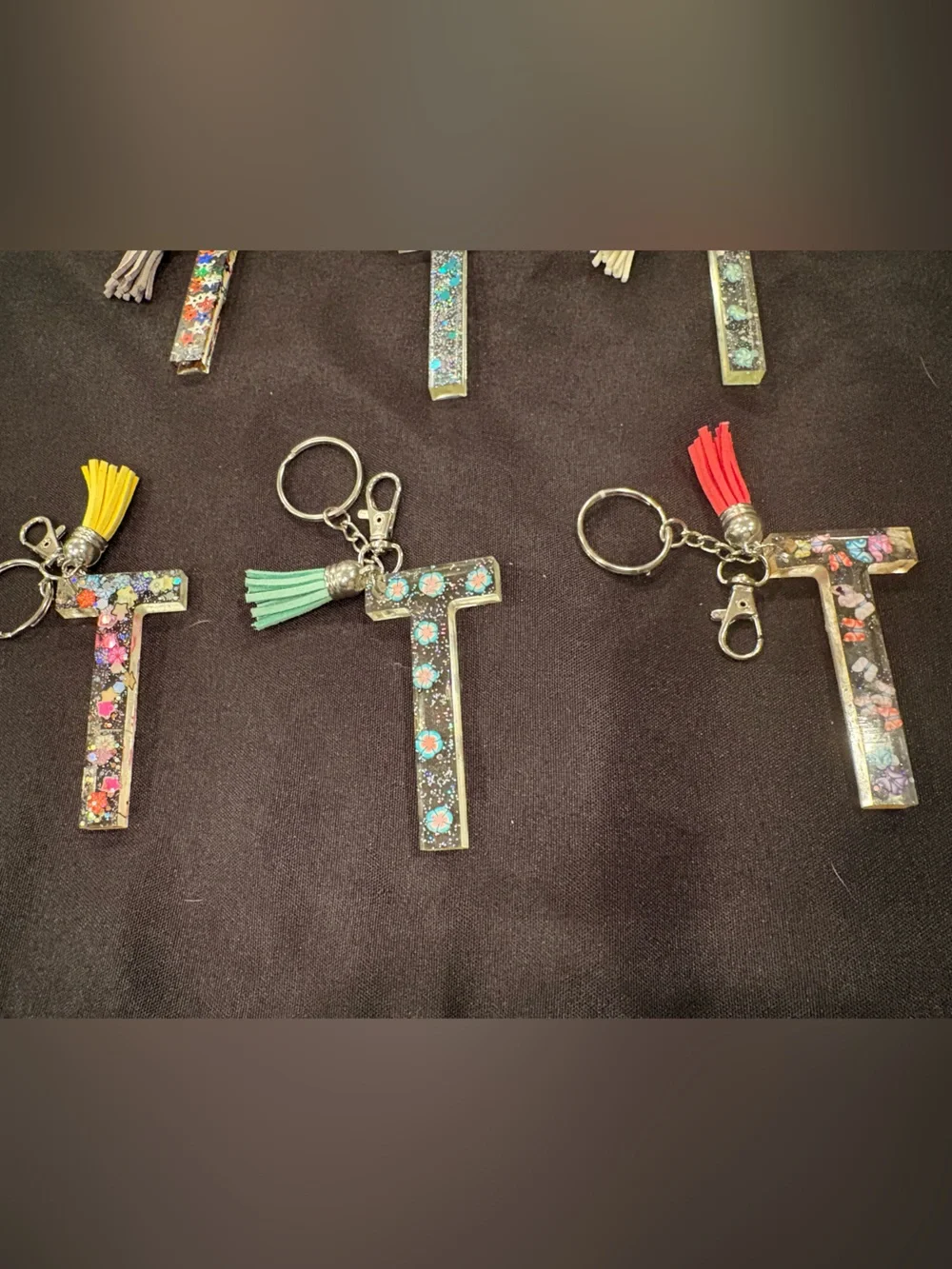 T Initial Resin Keychain with Tassel - Multicolor